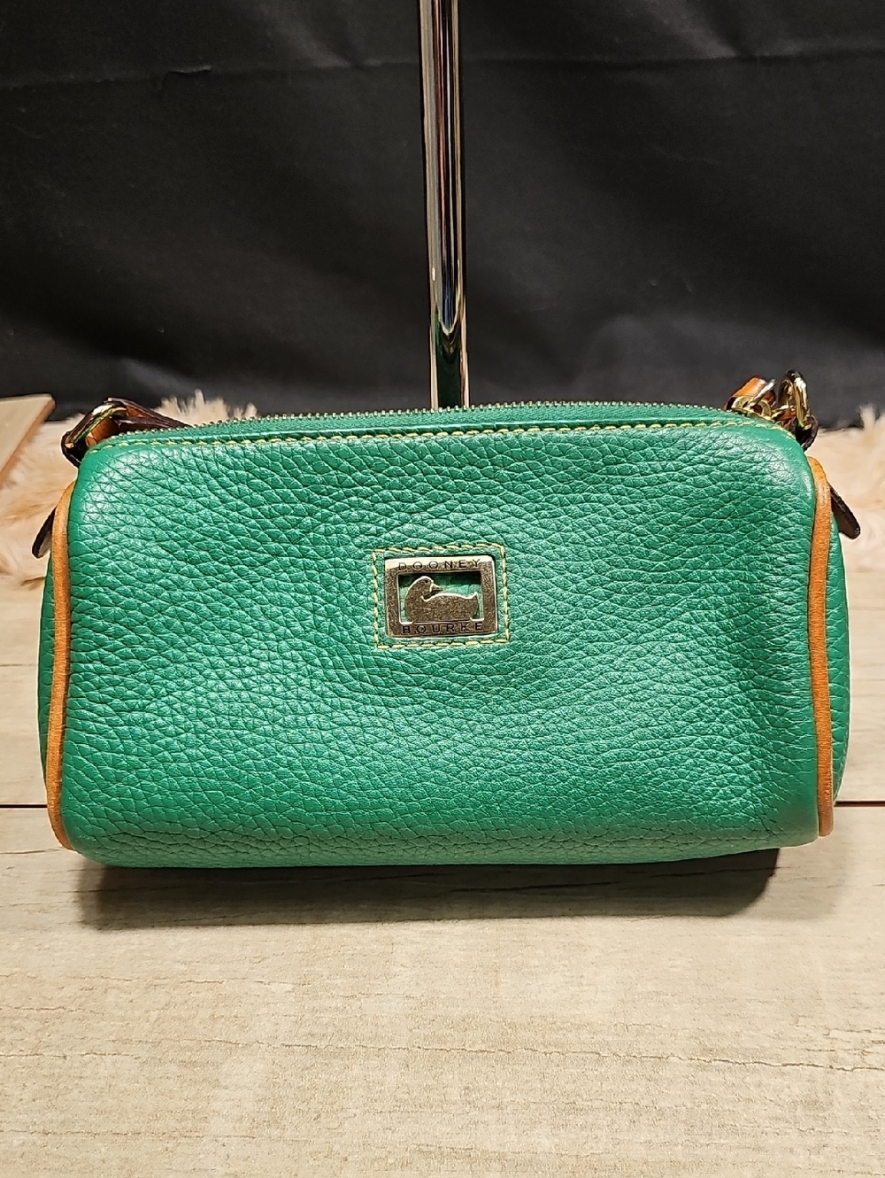 Dooney & Bourke Teal Pebble Leather Crossbody with Tan Trim